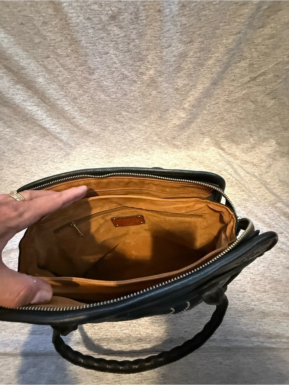 Patricia Nash Black Embossed Circle Detail Leather Shoulder Bag
